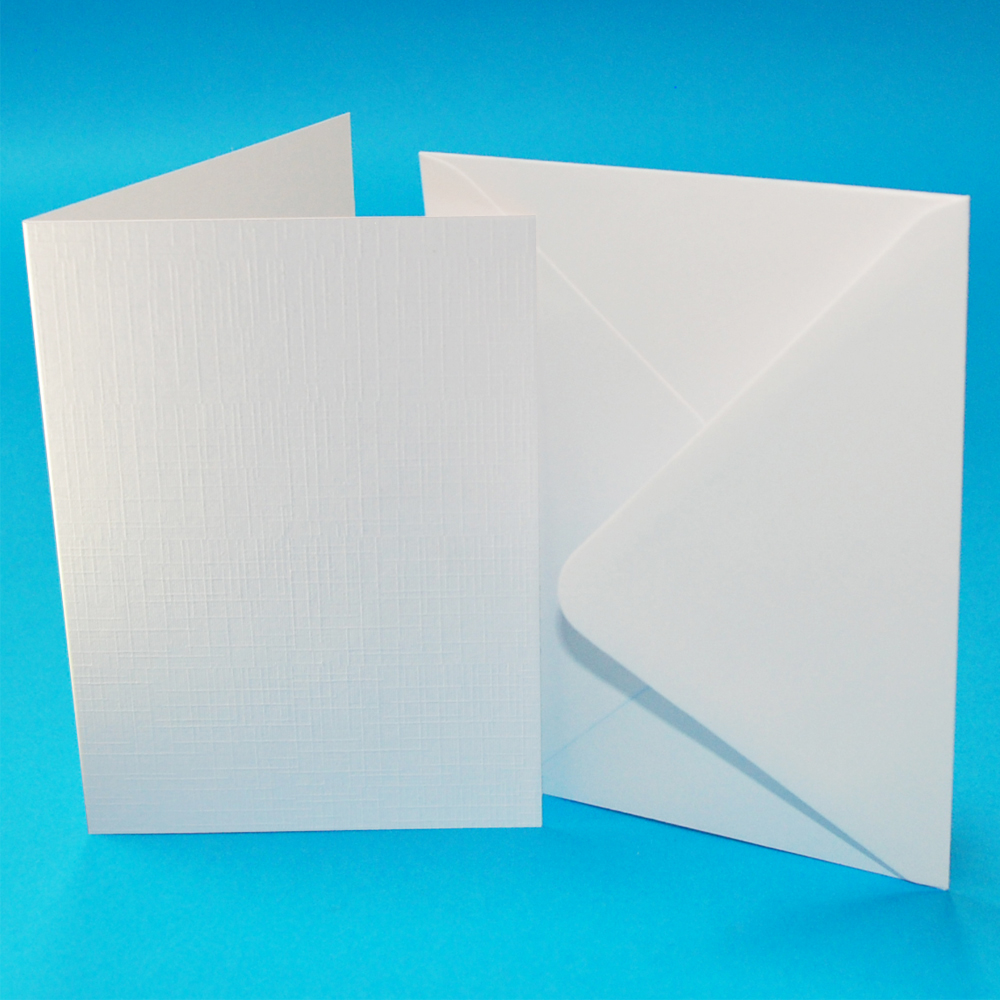 W111. 50 A6 White Linen Cards & Envelopes Craft UK